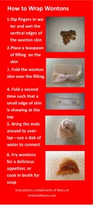 Step by step instructions for wrapping wontons