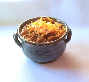No Beans About It Chili in stoneware crock